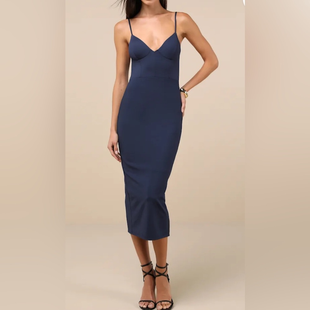 Sophisticated Soirée Navy Blue Bustier Bodycon Dress
